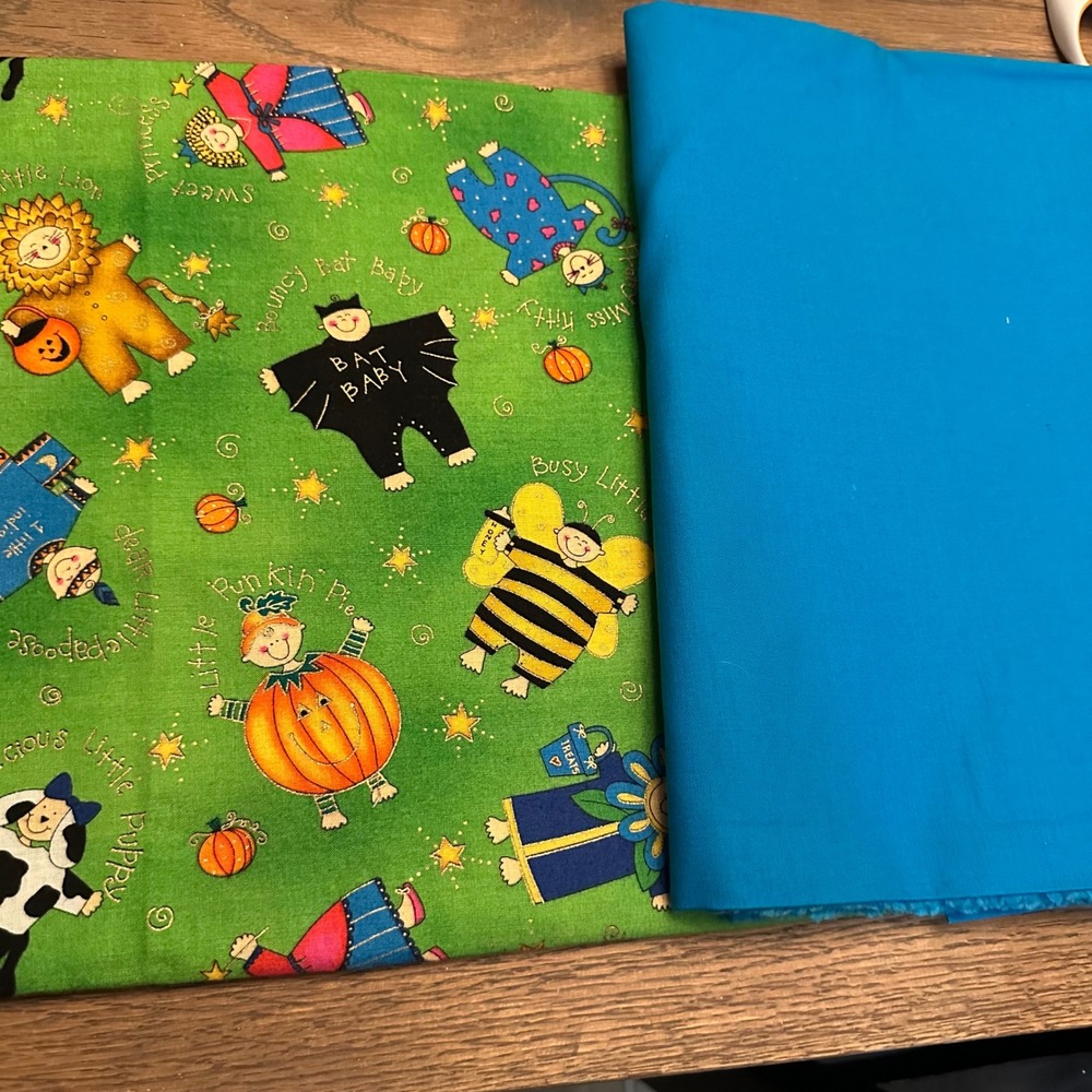Halloween Costume Fabric Lot Green Metallic Glitter Pumpkin Bee Bat Blue Solid